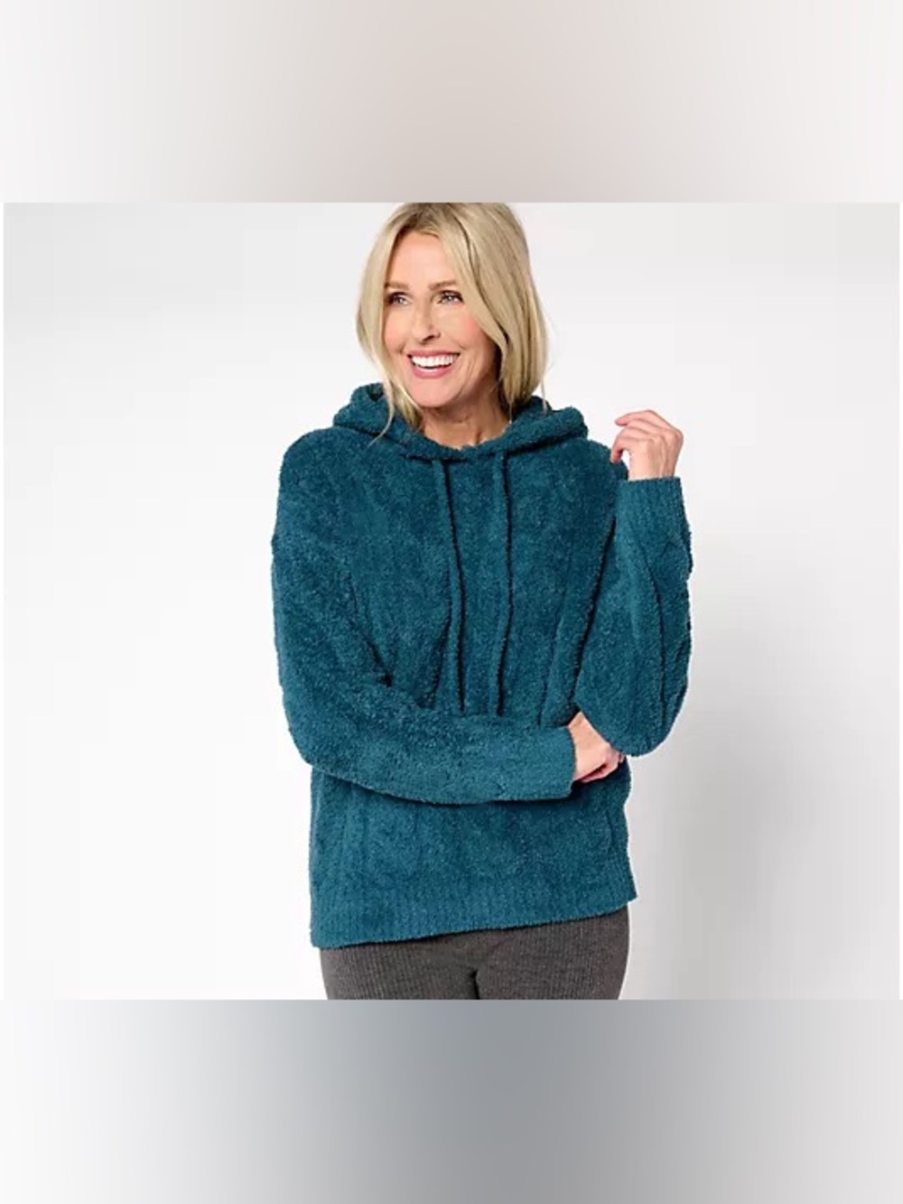 Barefoot Dreams Cozy Chic Teddy Pullover Chunky Knit Hooded Sweater Teal XL